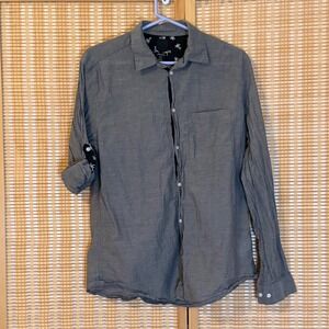 HM Mens M Grey Cotton Button Down Shirt  Roll Tab Sleeve Streetwear Preppy Skate
